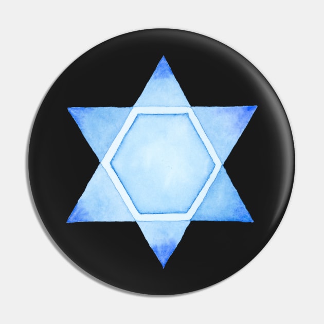 STAR OF DAVID in Blue Watercolor Pin by VegShop