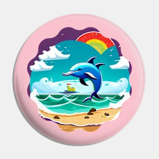 Blue dolphin happily jumping Pin