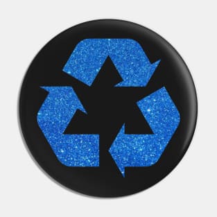 Ocean Blue Faux Glitter Recycle Symbol Pin