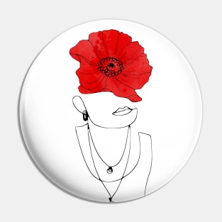 Woman face drawing with a red poppy Pin