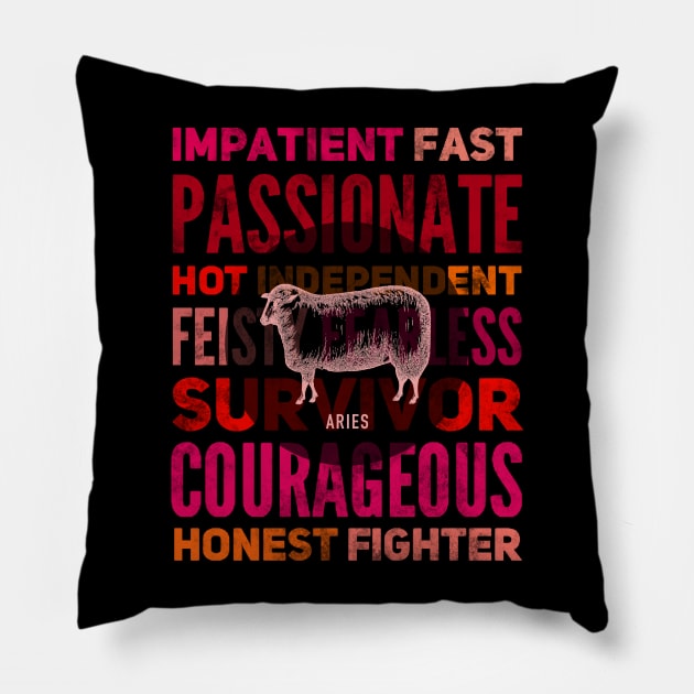 Aries Zodiac Traits Pillow by Darkstar Designs