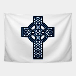 Blue Celtic Cross Medieval Artwork Tapestry