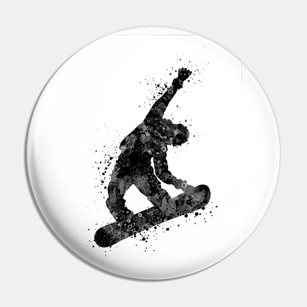 Snowboard Boy Black and White Pin by LotusGifts