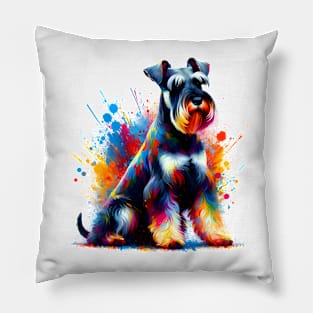 Standard Schnauzer in Lively Splash Paint Art Style Pillow