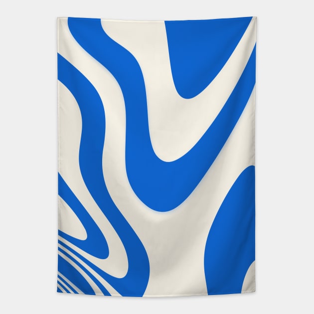 Off White & Cobalt Blue Fluid Pattern Design Tapestry by love-fi