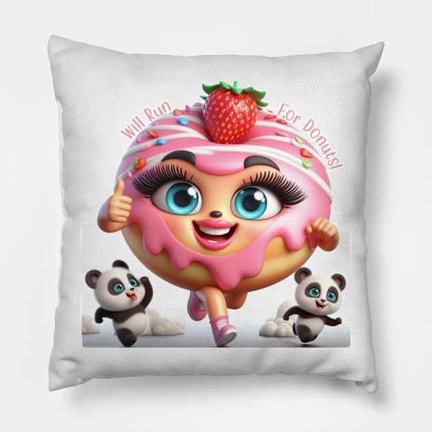 Running Donut Girl Pillow by PlayfulPandaDesigns