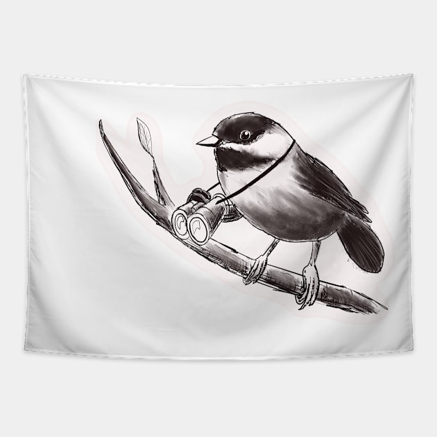 Chickadee birding for humans Tapestry by Birding For Humans