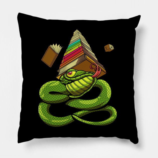 Cartoon snake with pile of books - bookworm Pillow by Modern Medieval Design