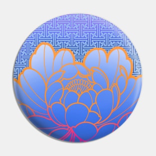 blue peony and japanese  sayagata pattern Pin