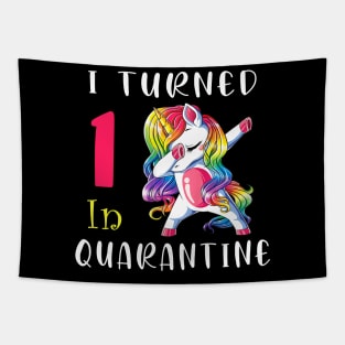 I Turned 1 in quarantine Cute Unicorn Dabbing Tapestry
