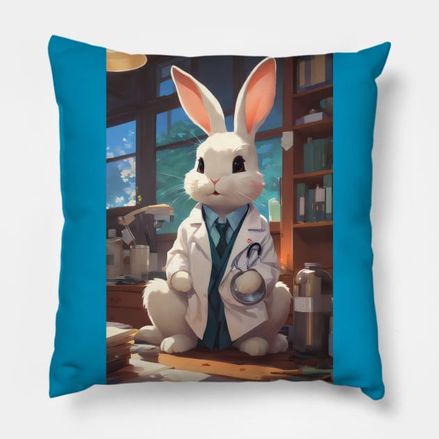 Cute bunny doctor Pillow by Spaceboyishere