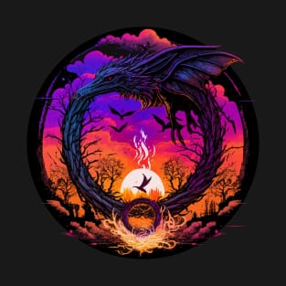 Synthwave Ouroboros with a bird T-Shirt