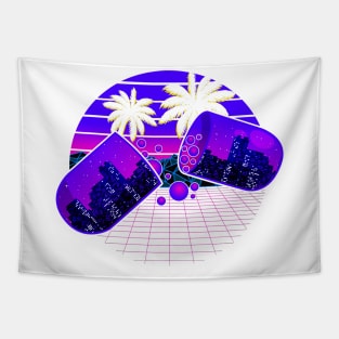 Vaporwave Sunset City Miami Style Pill Drop Tapestry