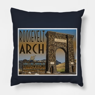 Roosevelt Arch in Yellowstone National Park retro travel poster image Pillow