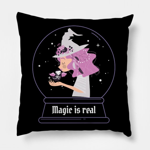 Cute Halloween Witch, Magic is Real, Pillow by Am I Dreaming : Design by Marlene Lopez
