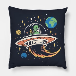 Alien looking for pizza Pillow