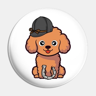 Funny brown dog is ready to ride a horse Pin