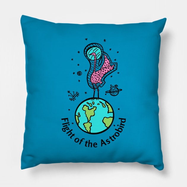 Flight of the Astrobird- Funny Space Bird Design Pillow by Davey's Designs