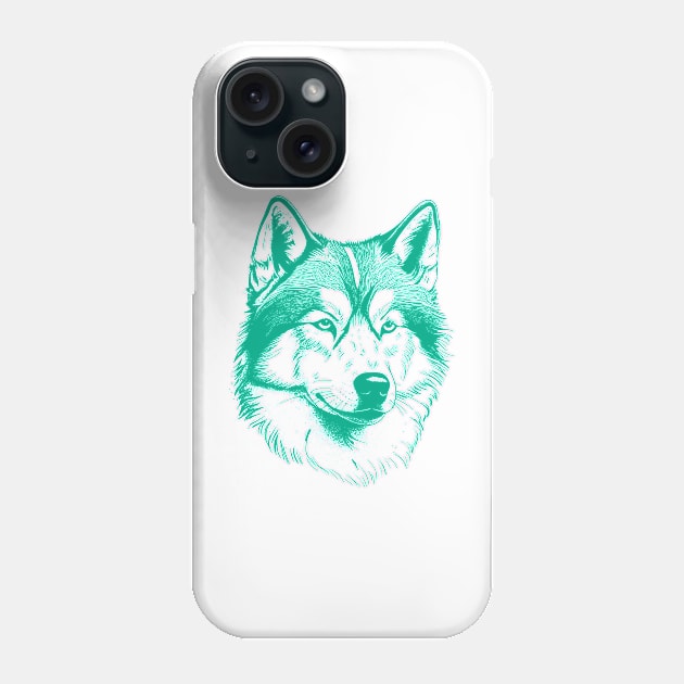 Alaskan Malamute dog minimalist art drawing in turquoise green Phone Case by Danielleroyer