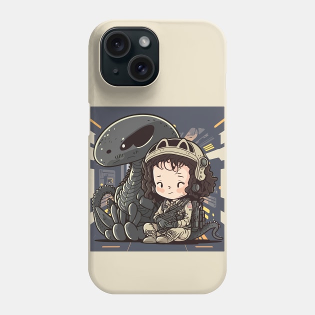 Ellen Ripley and The Xenomorph Cute and Chibi Version of Alien Phone Case by bestcoolshirts