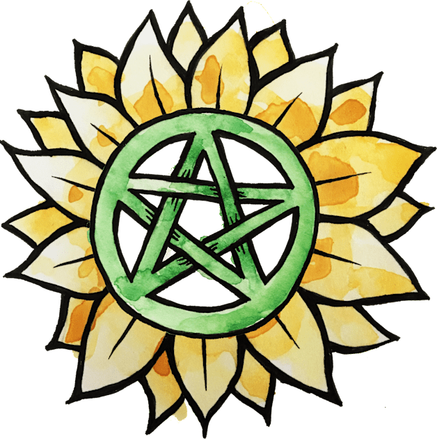 Sunflower Pentagram Green Witch Kids T-Shirt by bubbsnugg