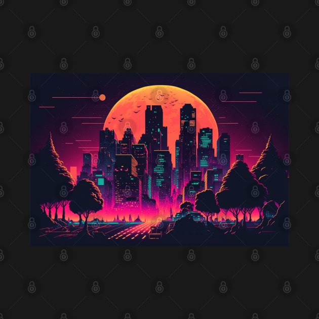 Synthwave Neon City By Night by Nightarcade