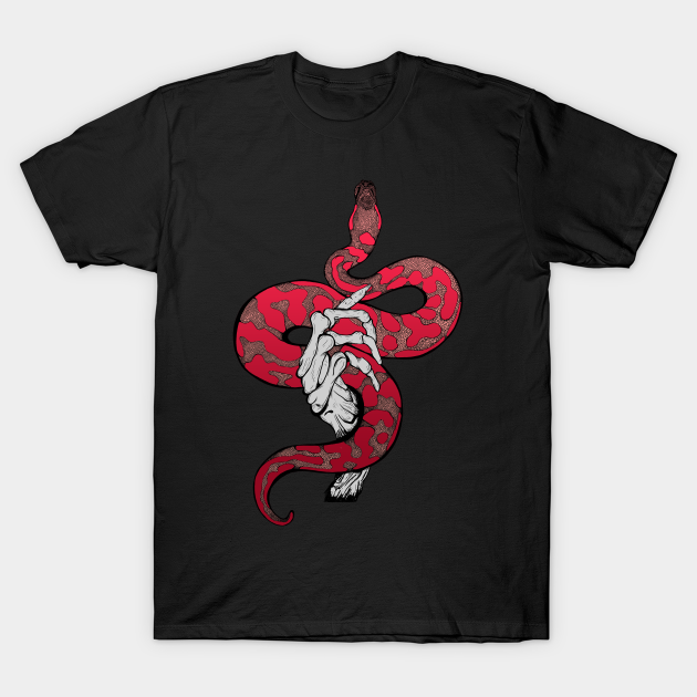 Red snake in skeleton hand - Snake - T-Shirt