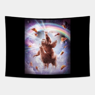 Laser Eyes Space Cat Riding Sloth, Llama - Rainbow Tapestry