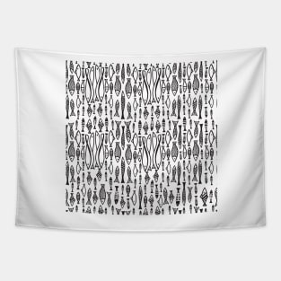 Fishy Pattern Doodle - Black and white palette Tapestry