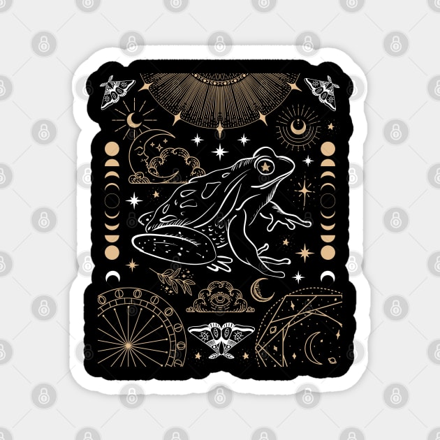 Witchy Frog Under Moon Phases,  Dark Academia Magician, Cottagecore Fairy Magic Magnet by Ministry Of Frogs