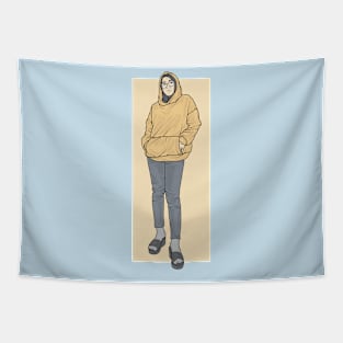 Girl In Yellow Hoodue Tapestry