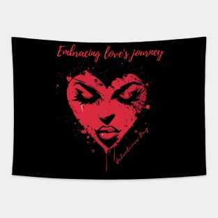 Embracing love's journey. A Valentines Day Celebration Quote With Heart-Shaped Woman Tapestry