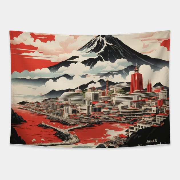 Nagasaki Japan Travel Vintage Tourism Poster Tapestry by TravelersGems