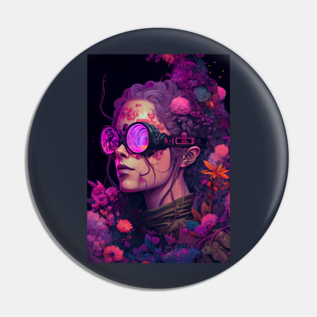 Beautiful Girl in Cyberpunk Emotional Theme Pin by Legendary T-Shirts