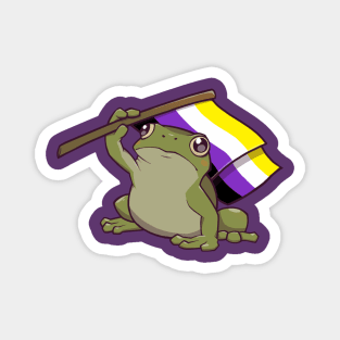 Nonbinary Pride Flag-Holding Frog Magnet