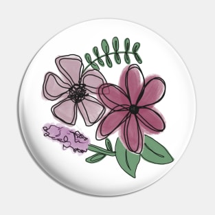 Sketched Flowers Pink and Purple Pin