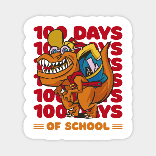 100 Days of school typography featuring a T-rex dino with bacpack #5 Magnet