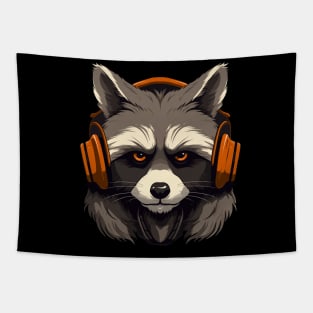 Racoon Wearing Headset Tapestry