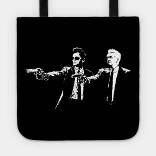 Good Omens Crowley Aziraphale Bansky Pulp Fiction Tote