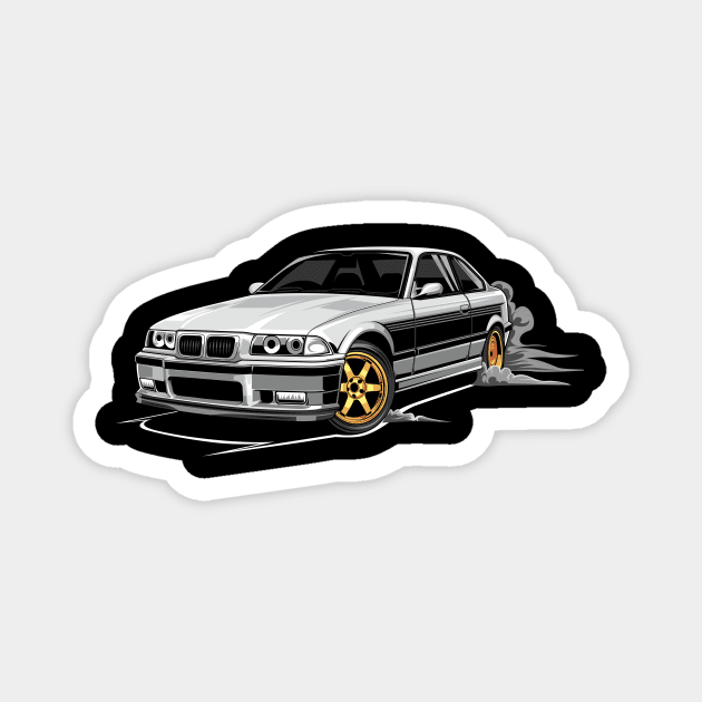 M3 E36 Car Illustration White Magnet by yourcar.art