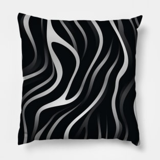 Monochrome Elegance: White Abstract Lines on Black Pillow