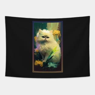 Persian Cat Vibrant Tropical Flower Tall Digital Oil Painting Portrait 3 Tapestry