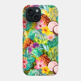 tropical pineapple exotic botanical illustration with floral tropical fruits, botanical pattern. yellow fruit pattern over a Phone Case
