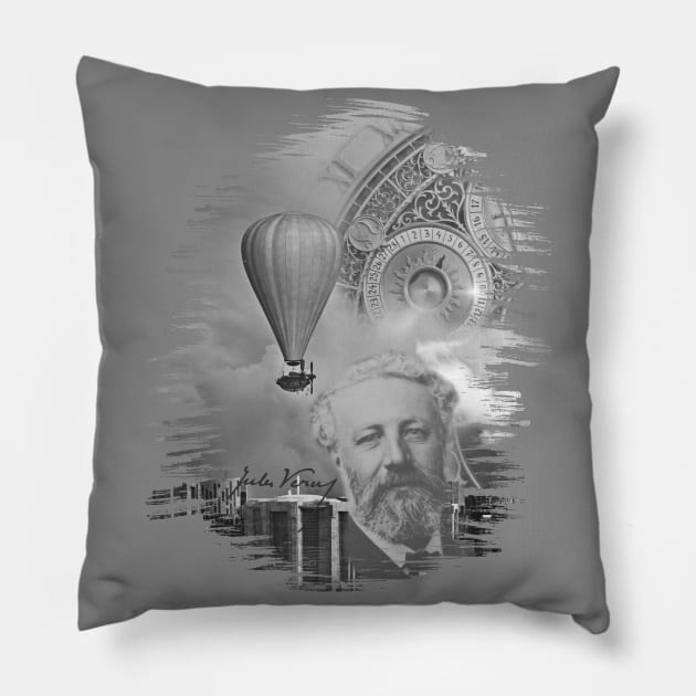 Sci-Fi Visionary - Jules Verne Aeronautical Vehicle 3 Pillow by EDDArt