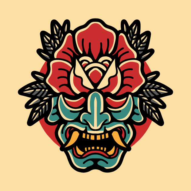 Retro Oni Mask with Rose by SLAG_Creative