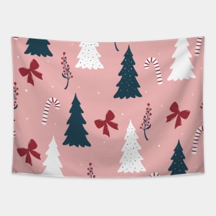 Christmas print with trees in pink colors. Tapestry