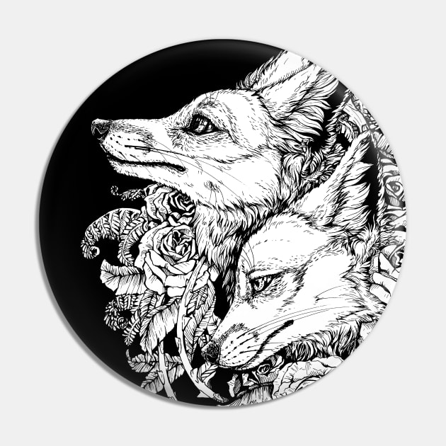 Fox Bloom - Black and White Sticker Pin by Plaguedog