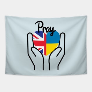 Pray For Ukraine, Pray For Peace, UK Supports Ukraine, UK Stands With Ukraine, Heart With Combined Flags Tapestry