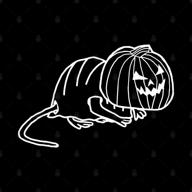 Minimal White Line Cute Rat Wearing Halloween Horror Costume by ellenhenryart