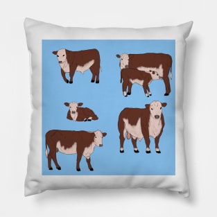 Hereford Cattle Pattern Blue Pillow